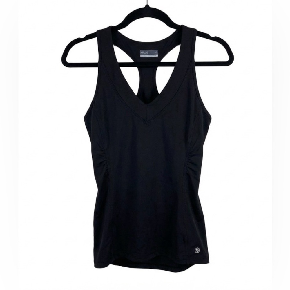 LIJA Women's Activewear Tank Top Black V-Neck Racerback Ruched Tennis Yoga L